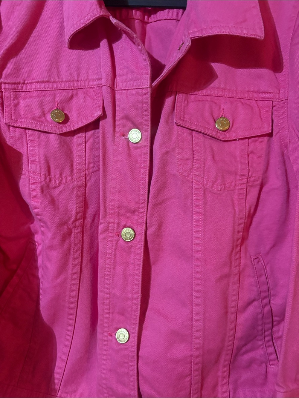 Lauren Ralph Lauren Hot Pink Jean Jacket with Gold Buttons Junior Size L - Picture 2 of 6